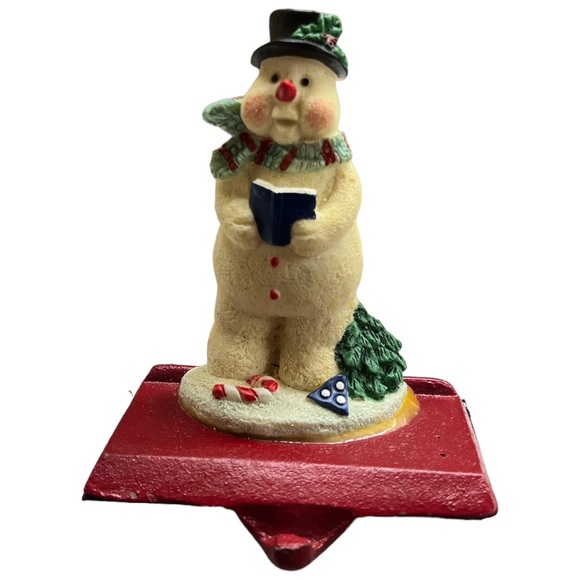 Holiday Vintage Cast Iron Snowman Stocking Holder Hanger Christmas